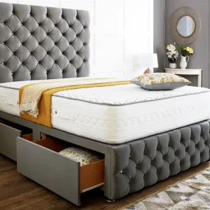 Regency Divan Bed Set With Tall Button Headboard Plus Footboard