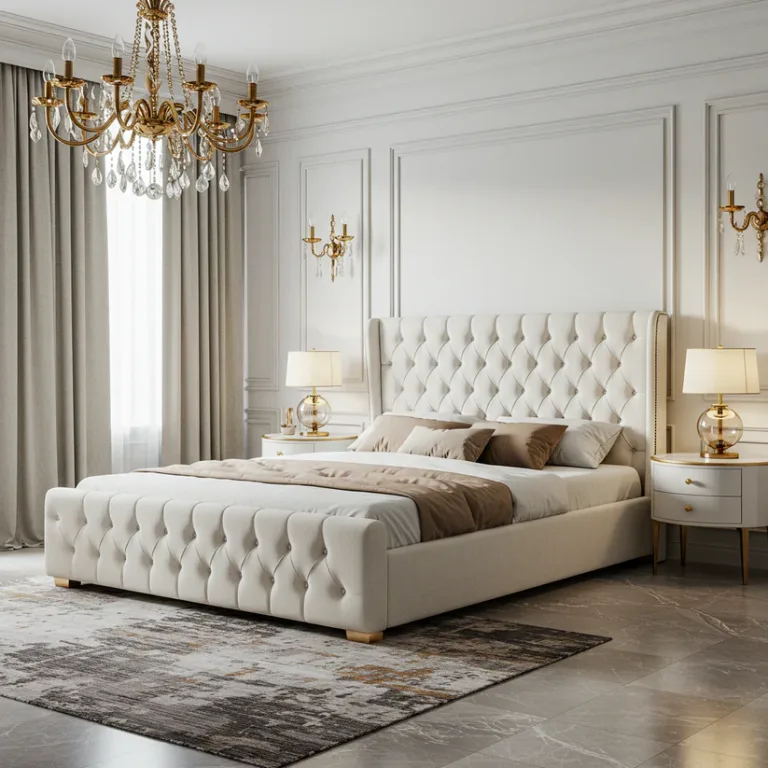 Cream Luxe Tufted Upholstered Bed Frame